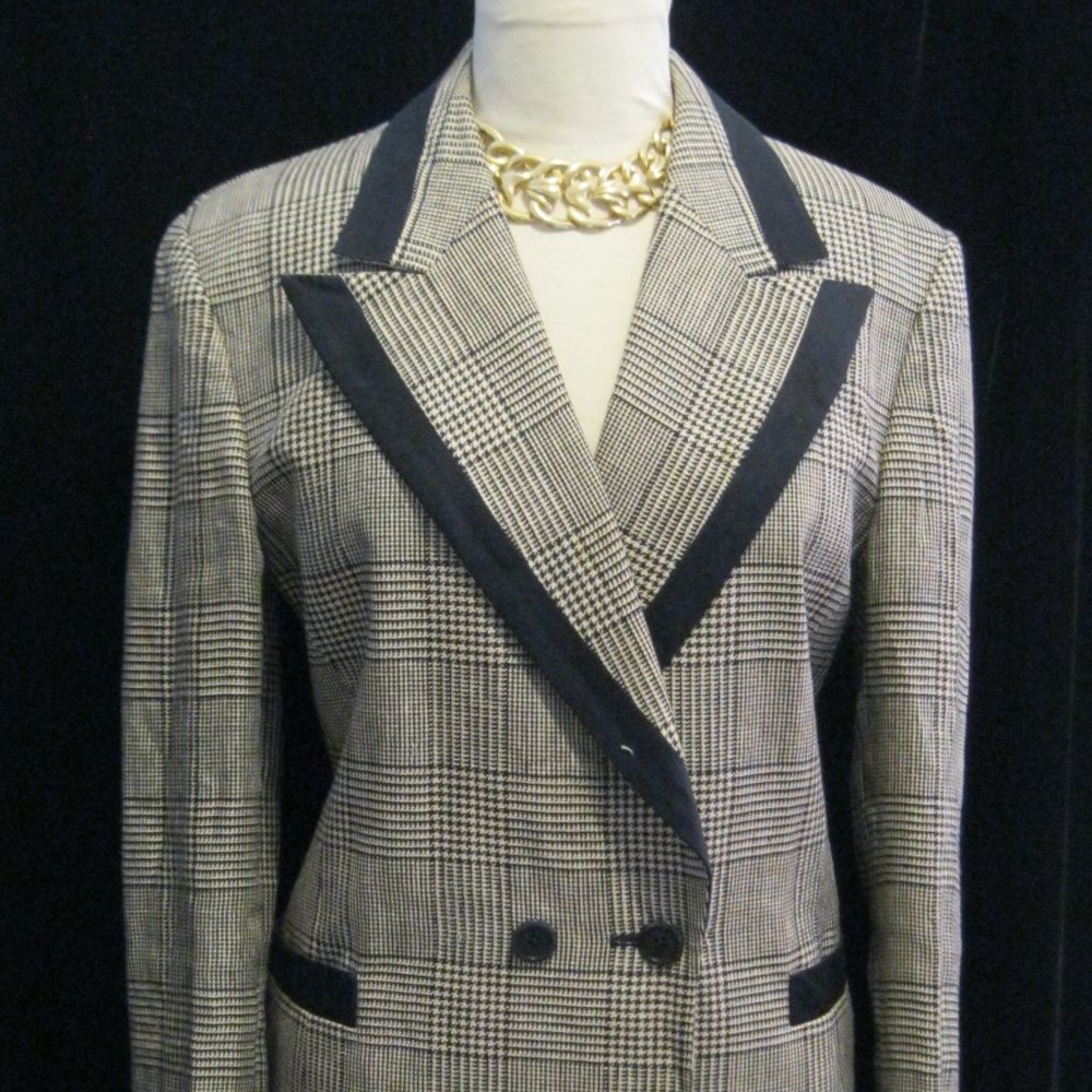 ESCADA LINEN Plaid DB  Blazer Jacket SZ 40